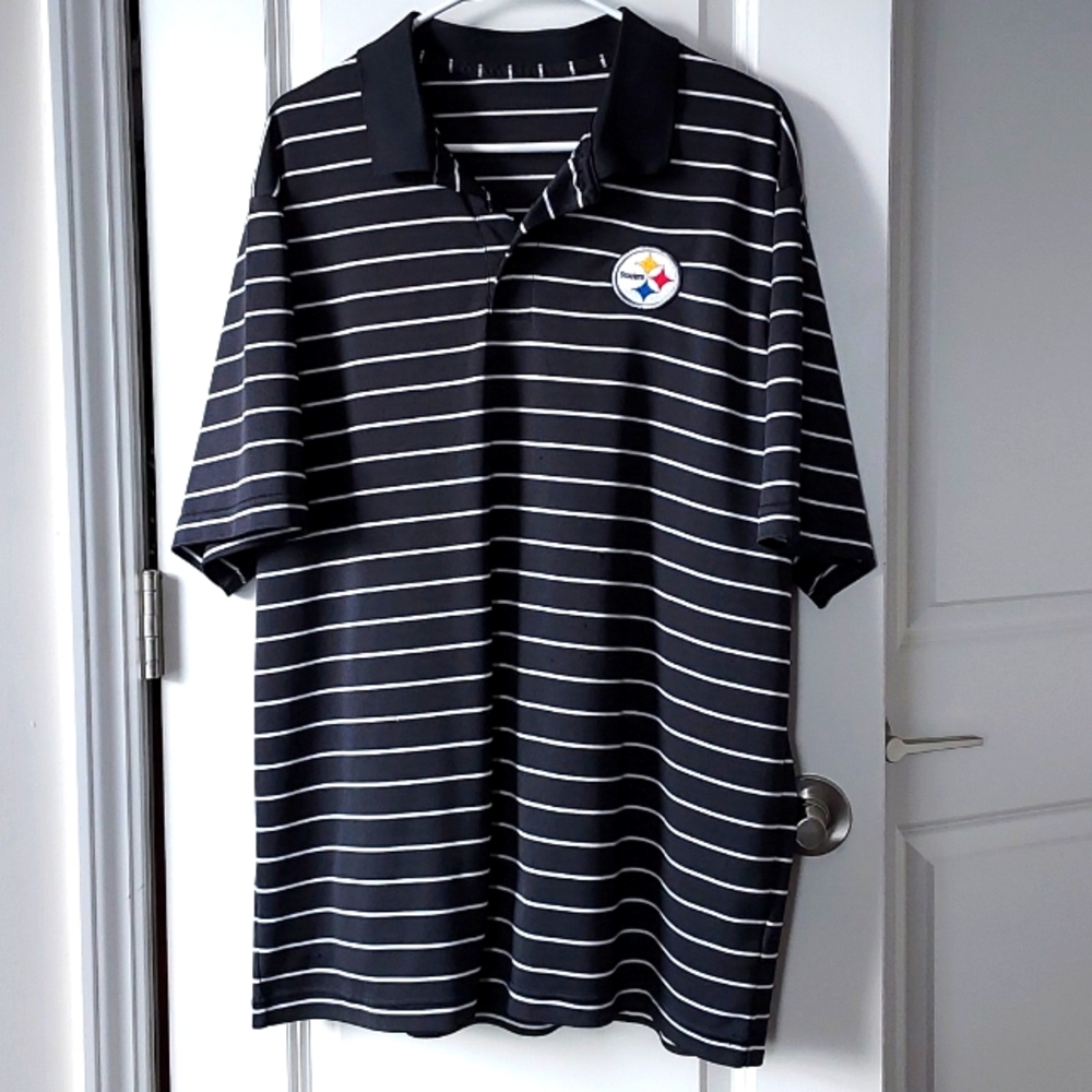 Steelers button up short sleeve tee black white